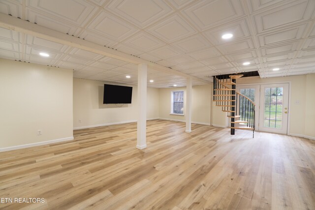 basement with light wood-type flooring