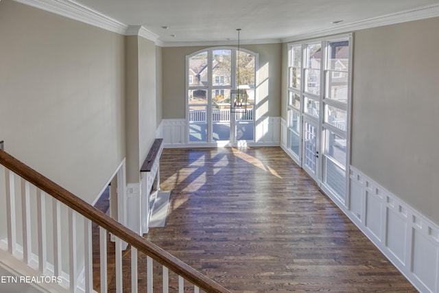 2011 Breakers Pt, Knoxville, TN 37922 - hall with french doors, dark wood-style floors, ornamental molding, wainscoting, and stairway