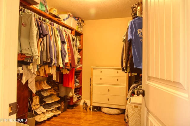 walk in closet with wood-type flooring