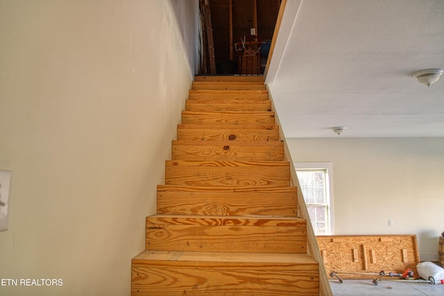 stairway with hardwood / wood-style flooring