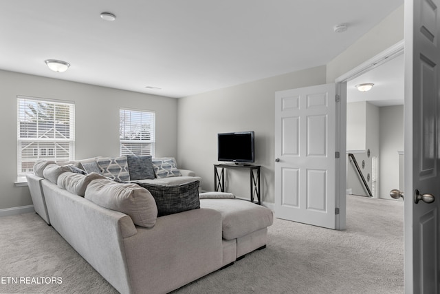 living room with light colored carpet