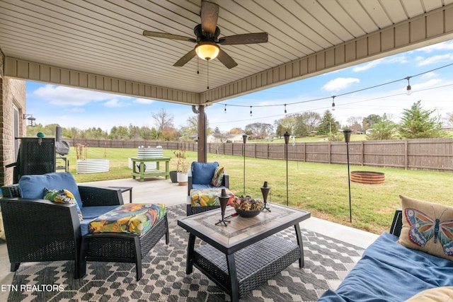 view of patio / terrace featuring outdoor lounge area and ceiling fan