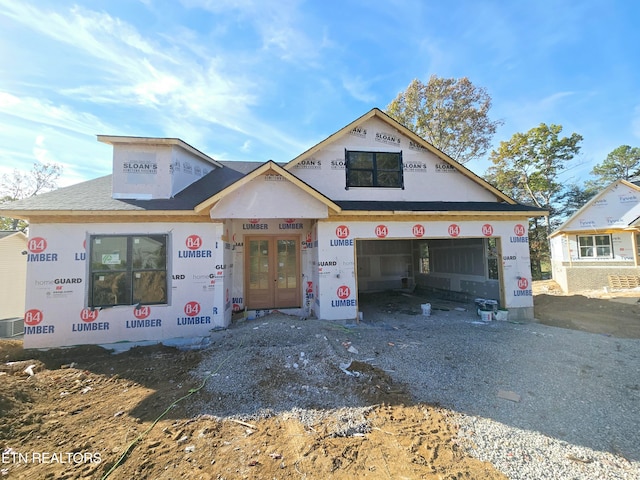 property in mid-construction with french doors