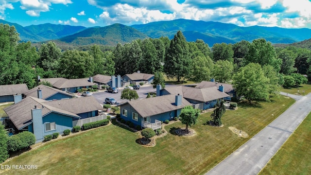 drone / aerial view with a mountain view