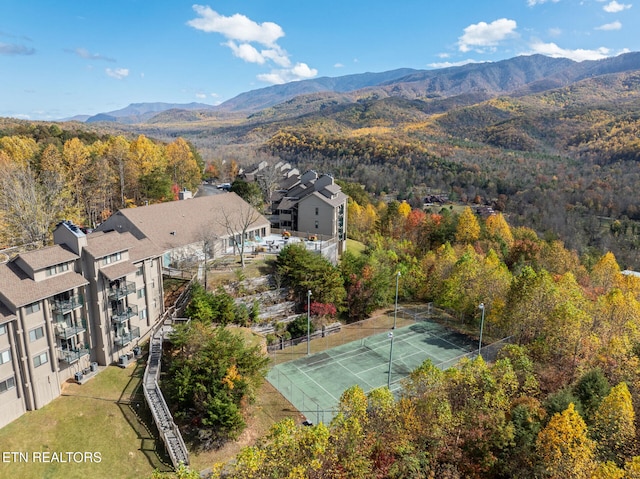 aerial view with a mountain view