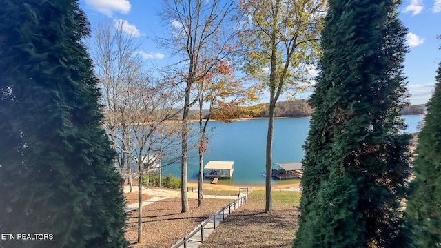 view of water feature featuring a dock