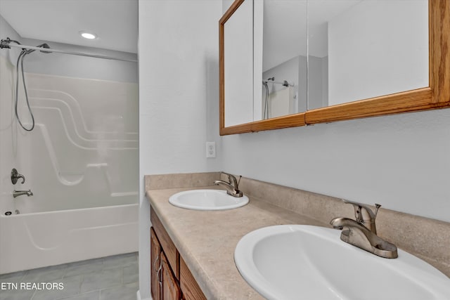 bathroom featuring tile patterned floors, vanity, and shower / bathtub combination