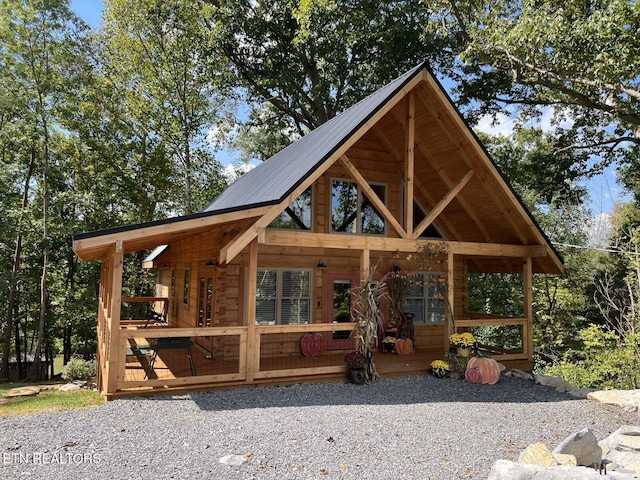 view of log cabin