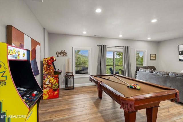 recreation room featuring hardwood / wood-style floors and billiards