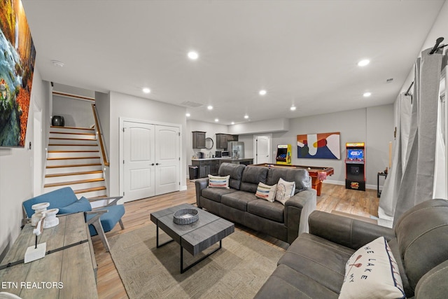 living room featuring light wood-type flooring