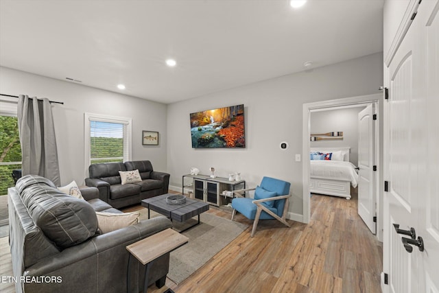 living room with light wood-type flooring