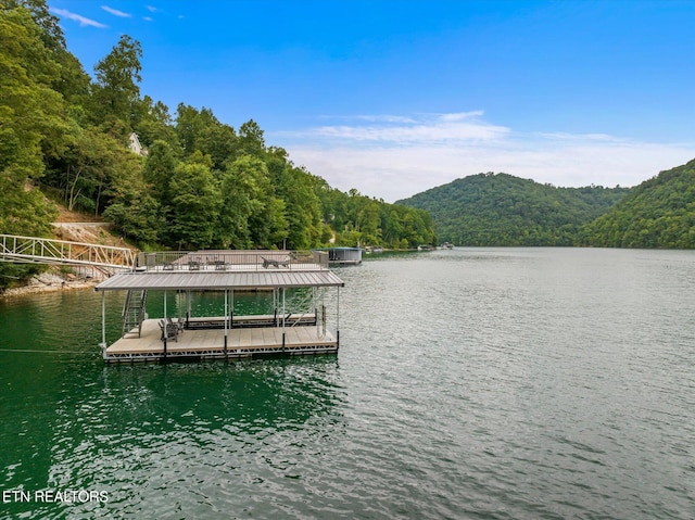 view of dock with a water view