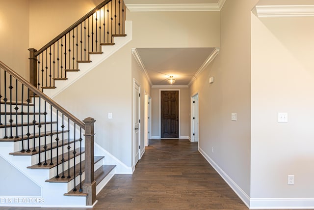 interior space with wood-type flooring and ornamental molding