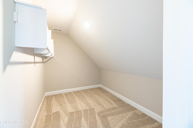 spacious closet with carpet floors and vaulted ceiling