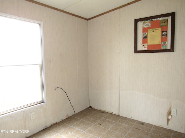 spare room with crown molding