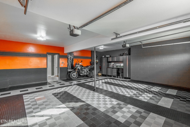 garage with a garage door opener