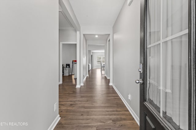 hallway featuring dark hardwood / wood-style floors