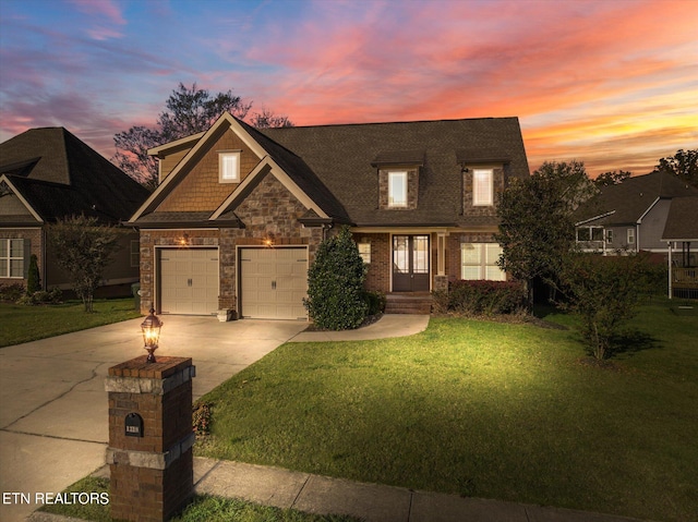 view of front of home with a yard