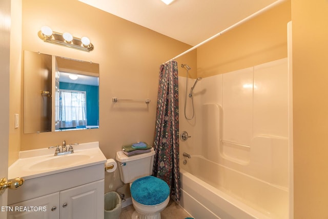 full bathroom with vanity, toilet, and shower / bath combo