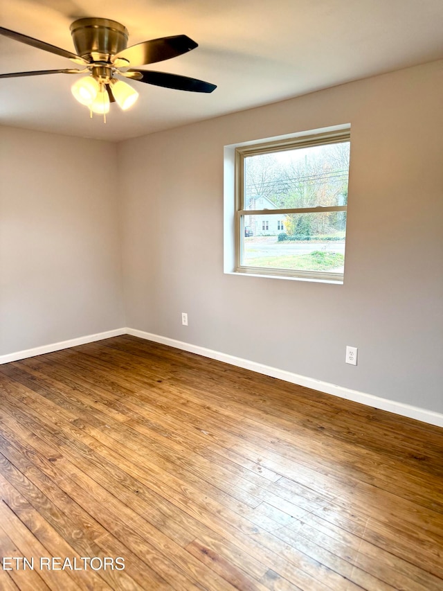 spare room with light hardwood / wood-style flooring and ceiling fan