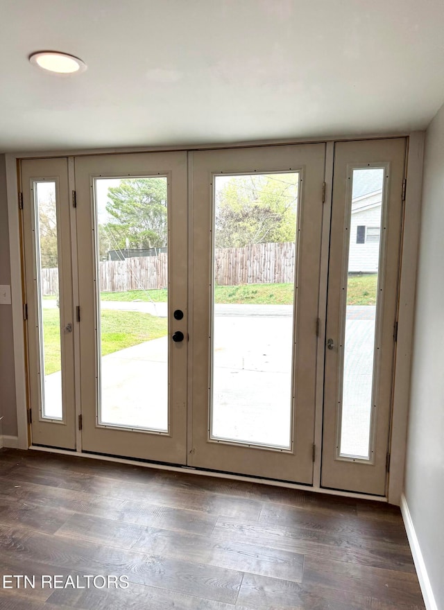 doorway featuring a wealth of natural light, french doors, and dark hardwood / wood-style floors