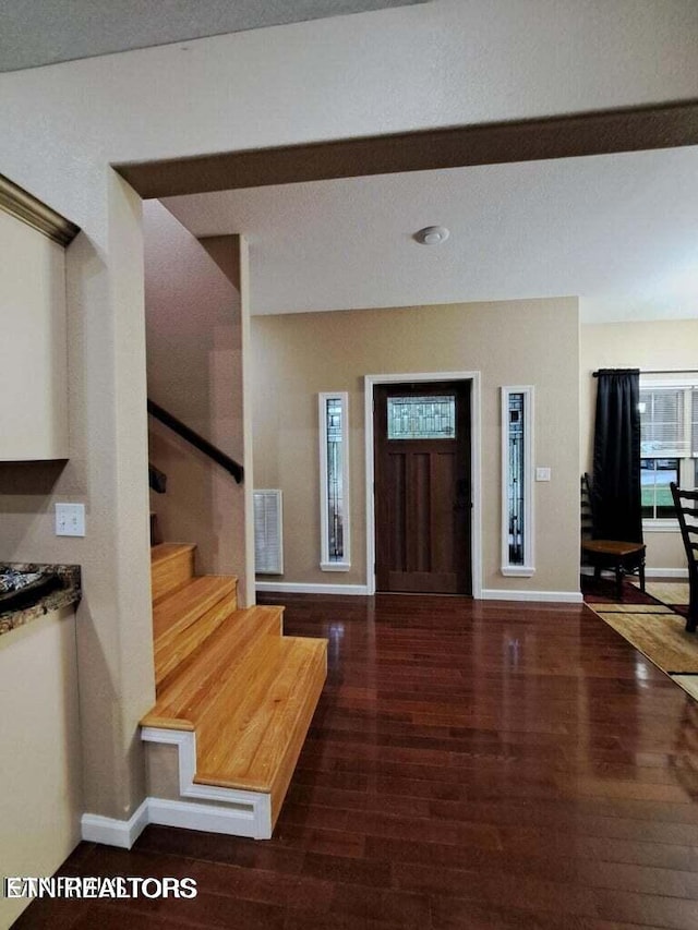 178 Woods Hill Rd, Helenwood, TN 37755 - entrance foyer with baseboards, wood finished floors, and stairway