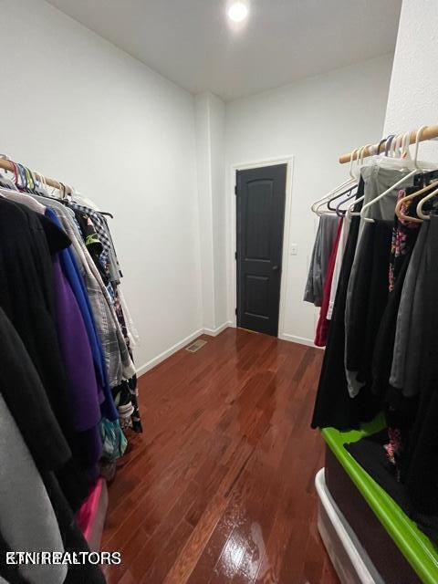 spacious closet featuring dark wood-type flooring