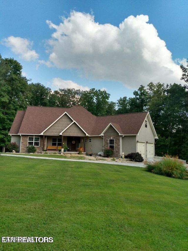 178 Woods Hill Rd, Helenwood, TN 37755 - view of front facade with a front yard, covered porch, and stone siding
