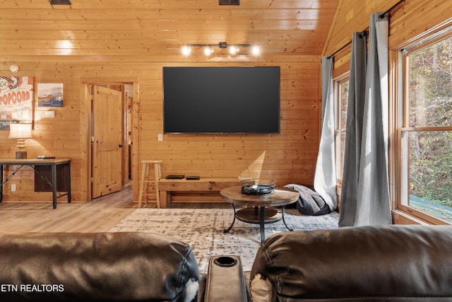 315 Caney Creek Rd, Pigeon Forge, TN 37863 - living room with wooden walls, wood finished floors, and vaulted ceiling