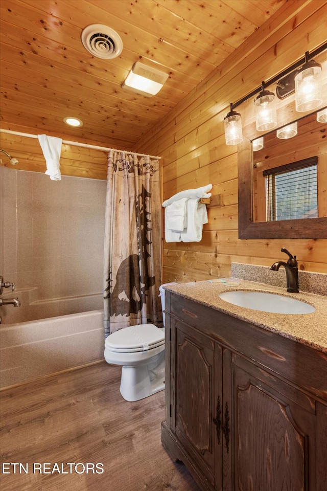 315 Caney Creek Rd, Pigeon Forge, TN 37863 - bathroom featuring toilet, wood ceiling, wood walls, vanity, and wood finished floors