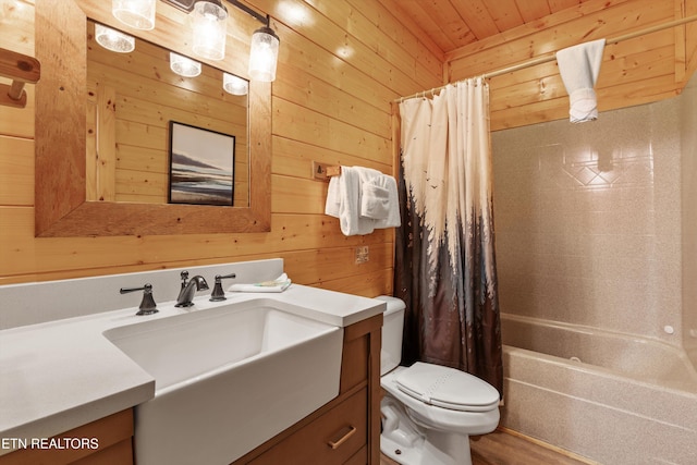 315 Caney Creek Rd, Pigeon Forge, TN 37863 - full bath featuring wooden walls, vanity, toilet, shower / tub combo, and wooden ceiling