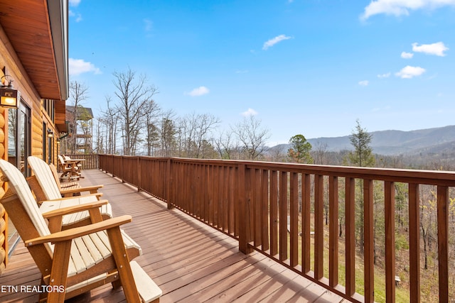 deck with a mountain view