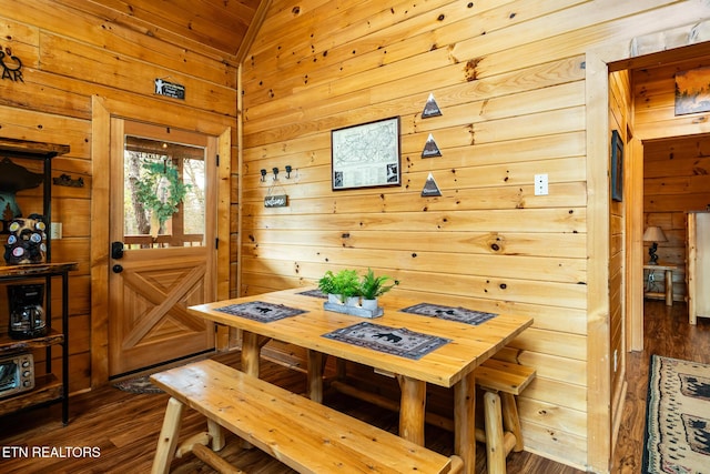 1006 Gordon Way, Sevierville, TN 37876 - dining room with a relaxing sauna, wooden walls, and dark wood-style floors