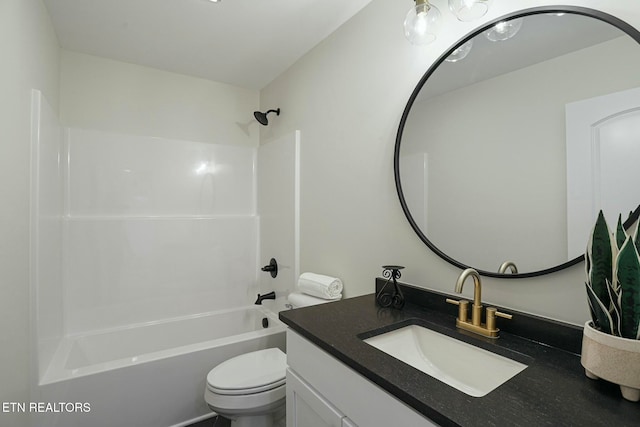 full bathroom with vanity, shower / bathtub combination, and toilet