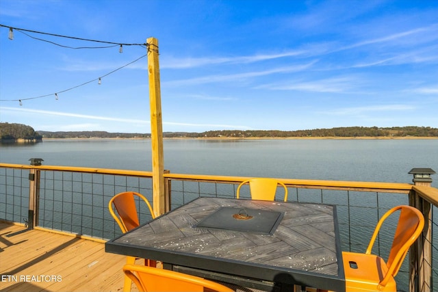 wooden deck with a water view