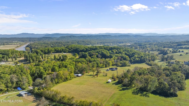 birds eye view of property featuring a mountain view