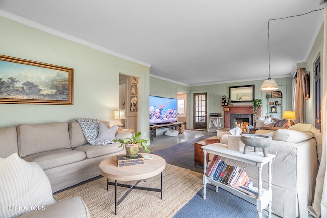 living room featuring ornamental molding