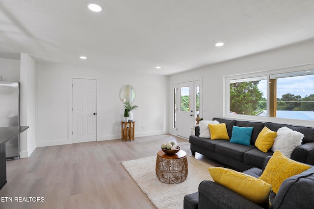 living room with light hardwood / wood-style floors