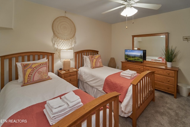 bedroom featuring carpet and ceiling fan