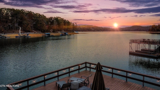 dock area featuring a water view