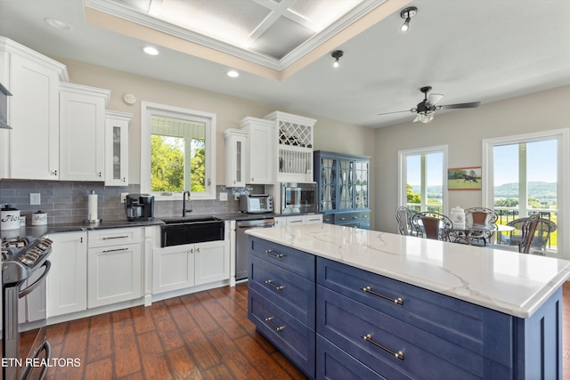 kitchen with white cabinets, stainless steel appliances, and a wealth of natural light