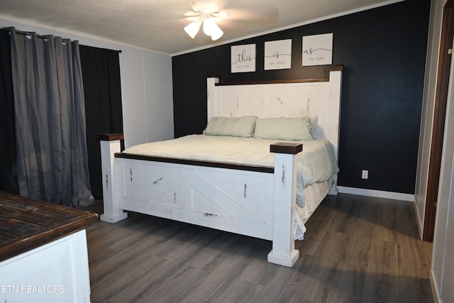593 Cane Creek Mountain Rd, Tellico Plains, TN 37385 - bedroom with wood finished floors, crown molding, baseboards, and ceiling fan