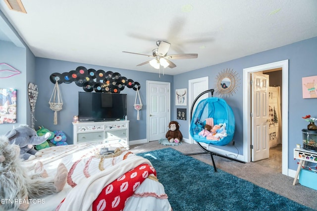 bedroom featuring carpet and ceiling fan