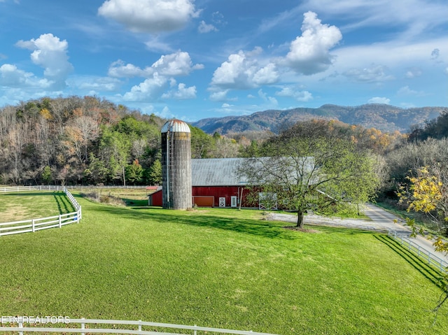 view of yard with a mountain view and a rural view