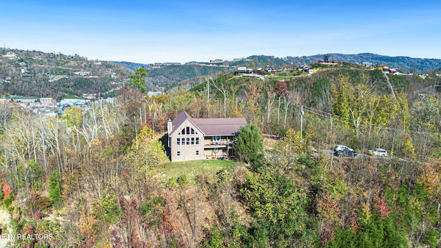 drone / aerial view featuring a mountain view