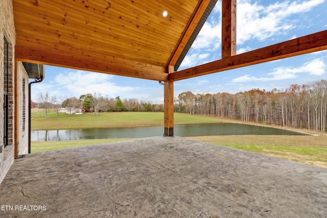 view of patio / terrace featuring a water view