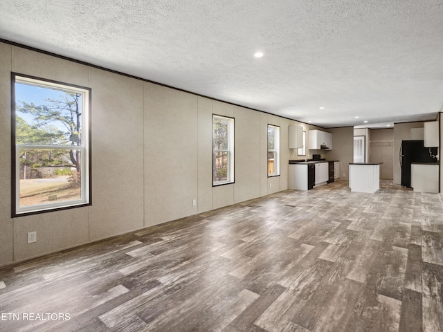 unfurnished living room featuring light hardwood / wood-style flooring, plenty of natural light, and a textured ceiling