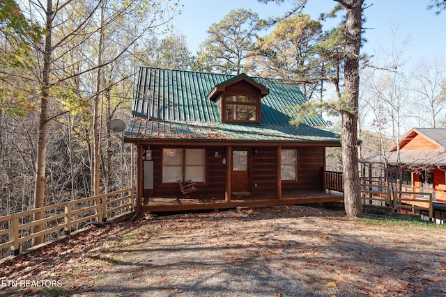 log home with a deck