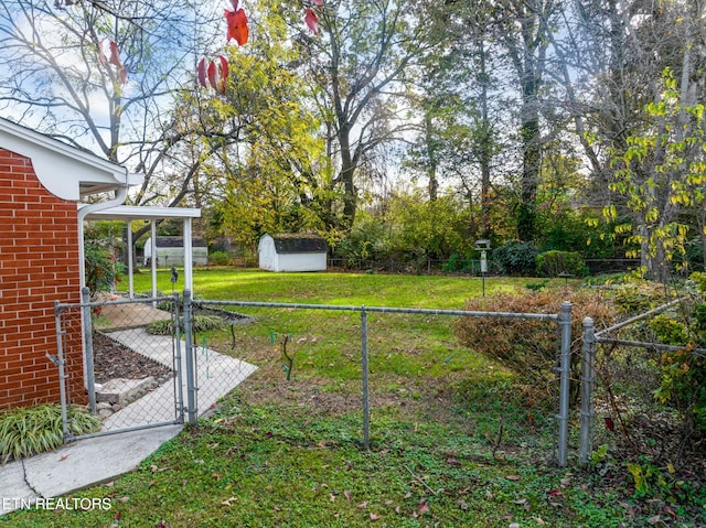 view of yard featuring a storage shed