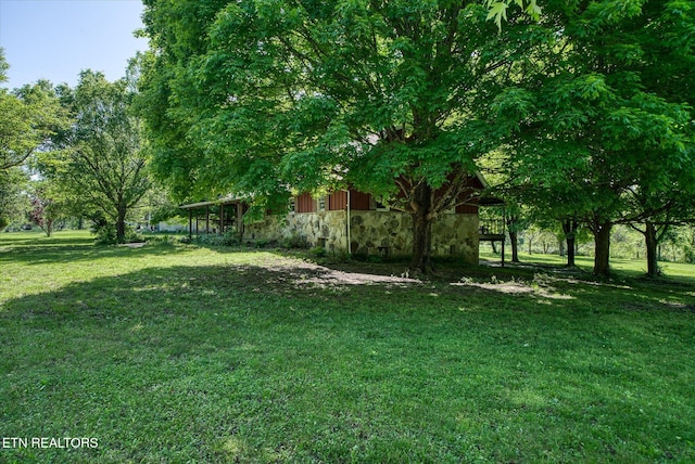 view of yard featuring an outdoor structure